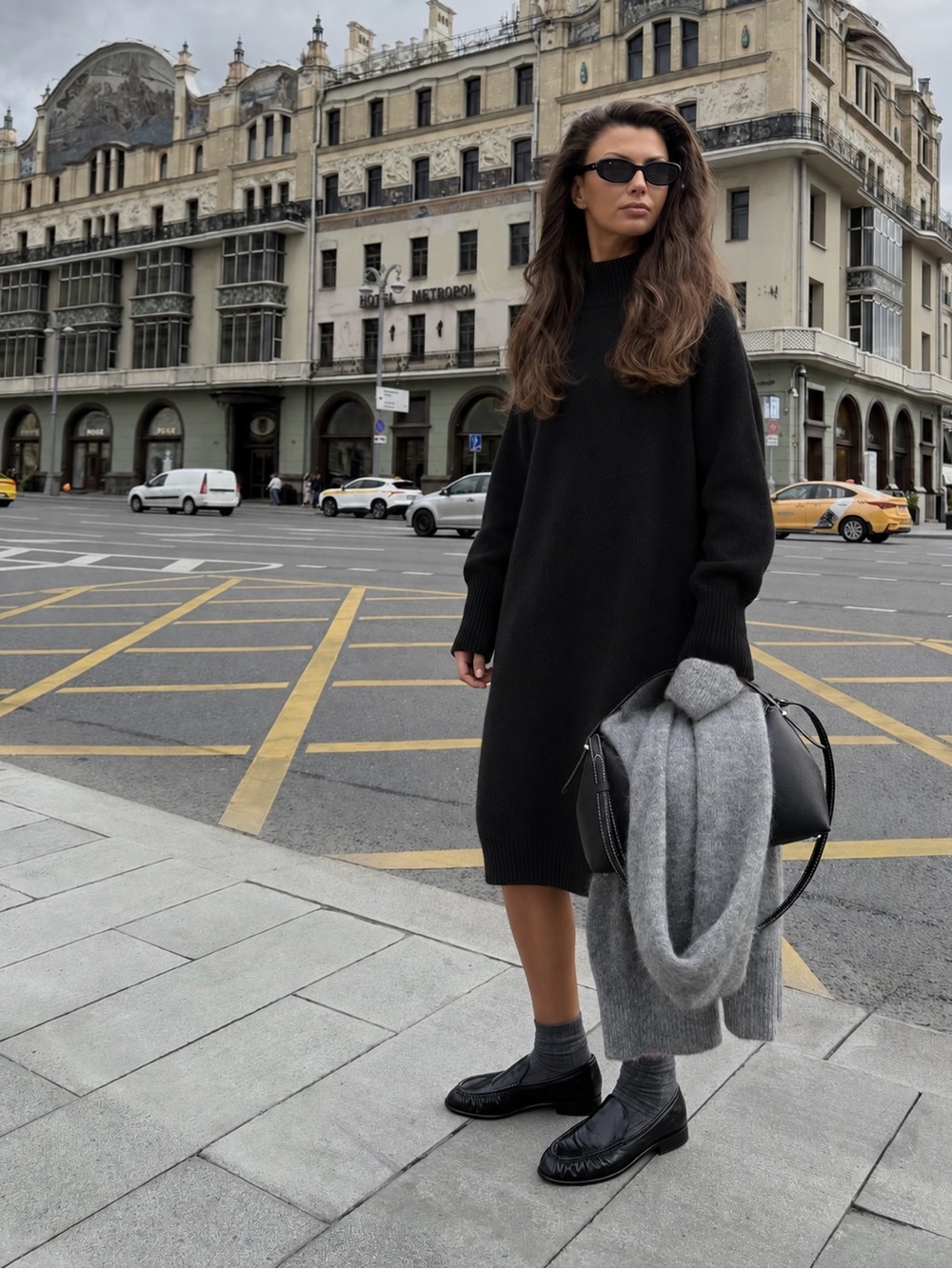 MUJI Black Ribbed Knit Turtleneck Sweater Dress XS Oversized